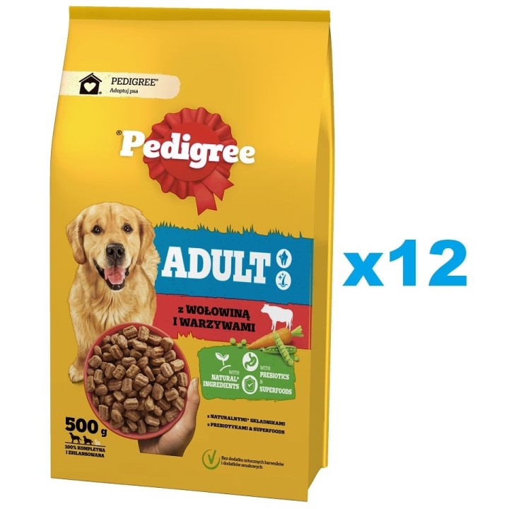 PEDIGREE Adult 12 x 500 g mit Rindfleisch und Gemüse für große und mittelgroße Hunde