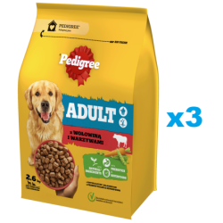 PEDIGREE Adult 3 x 2.6 kg mit Rindfleisch und Gemüse für große und mittelgroße Hunde