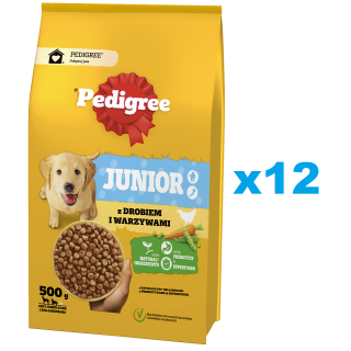 PEDIGREE Junior 12x500g: Trockenfutter mit Geflügel und Gemüse für große und mittelgroße Hunde