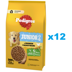 PEDIGREE Junior 12x500g: Trockenfutter mit Geflügel und Gemüse für große und mittelgroße Hunde