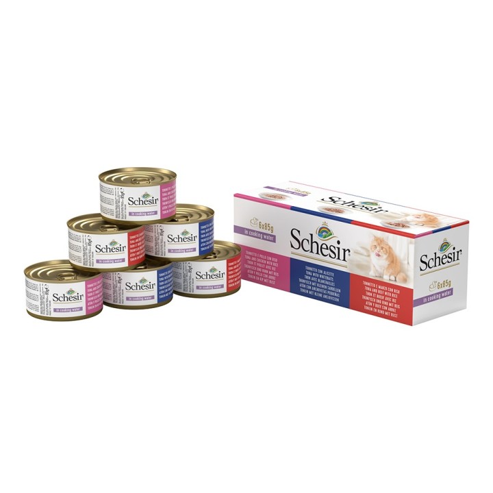 Mixpack Schesir Dose - 6 x 85 g natural mit Reis (3 Sorten)