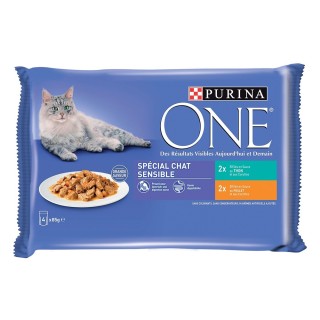 Sparpaket PURINA ONE 8 x 85 g - Sensitive Huhn und Thunfisch