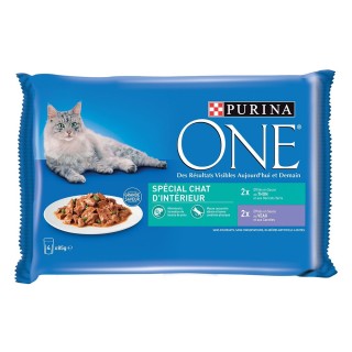 Sparpaket PURINA ONE 8 x 85 g - Indoor Thunfisch und Kalbfleisch