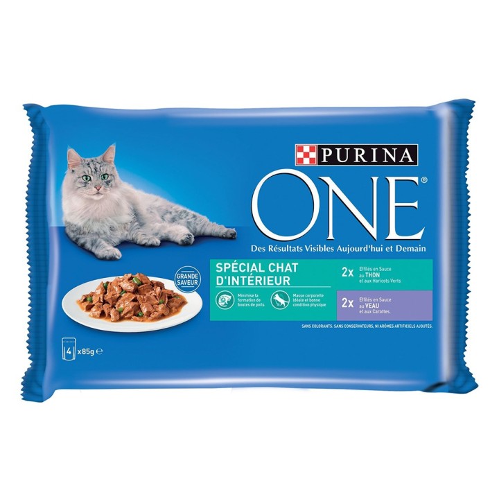 Sparpaket PURINA ONE 8 x 85 g - Indoor Thunfisch und Kalbfleisch