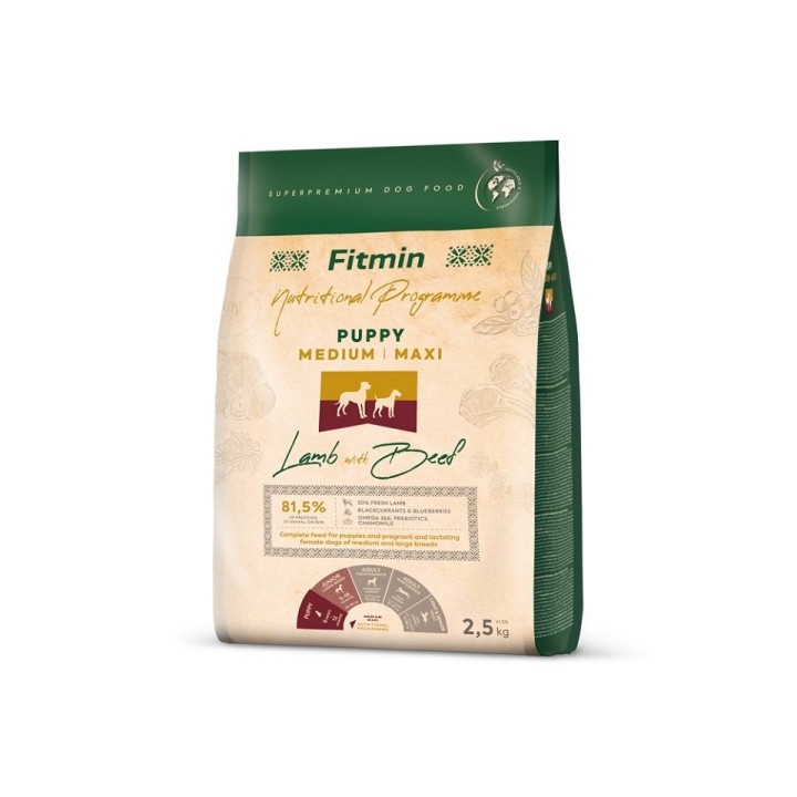 FITMIN Dog Nutritional Programme Medium Maxi Puppy Lamb&amp,Beef 2,5 kg für Welpen mittlerer und großer Rassen