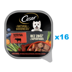 CESAR Natural Goodness 16x100 g: Schale mit Rindfleisch, garniert mit grünen Bohnen, Karotten und Beeren