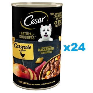 CESAR Dose 24x400 g: Hundenassfutter in Sauce mit Huhn, Karotten, Vollkornnudeln und Apfel