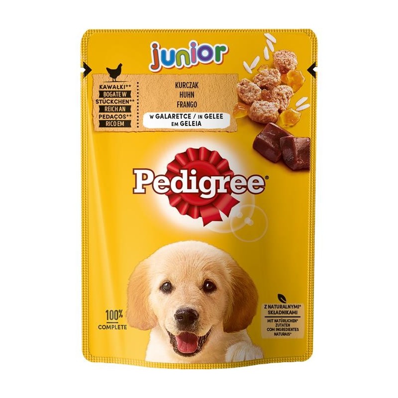 PEDIGREE Junior Beutel 100g: Nassfutter für Welpen mit Hühnerfleischstücken in Gelee