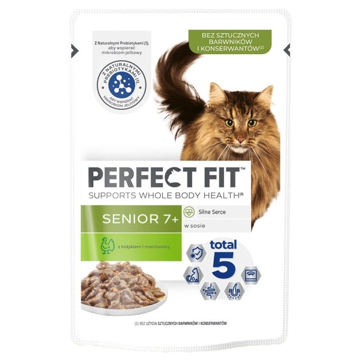 PERFECT FIT Senior 7+ 12x85 g: Nassfutter mit Truthahn und Karotte in Soße für ältere Katzen