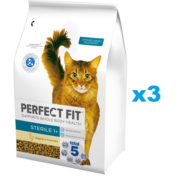 PERFECT FIT Sterile 1+ Trockenfutter für adulte Katzen mit Huhn 3x2,8 kg