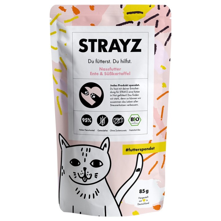 STRAYZ BIO Pouch 6 x 85 g - Bio-Ente & Bio-Süßkartoffel