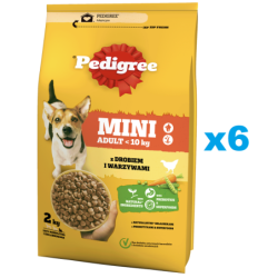 PEDIGREE Adult Mini 6x2 kg: Trockenfutter mit Geflügel und Gemüse für adulte Hunde kleiner Rassen