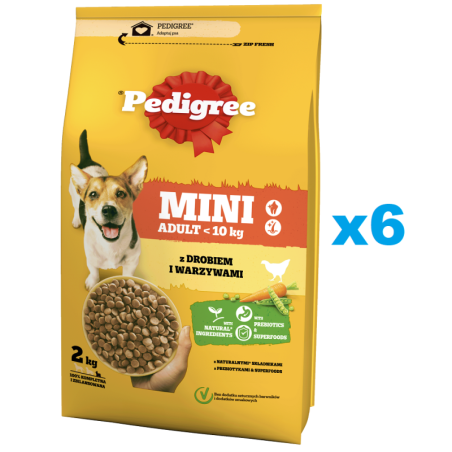 PEDIGREE Adult Mini 6x2 kg: Trockenfutter mit Geflügel und Gemüse für adulte Hunde kleiner Rassen
