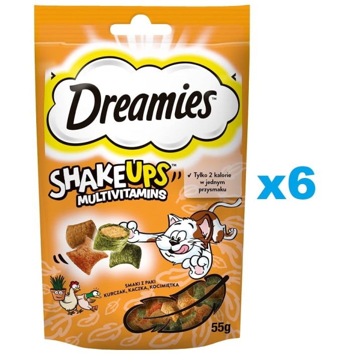 DREAMIES ShakeUps Multivitamins 6x55g: Leckerli mit Huhn, Ente und Katzenminze für Katzen