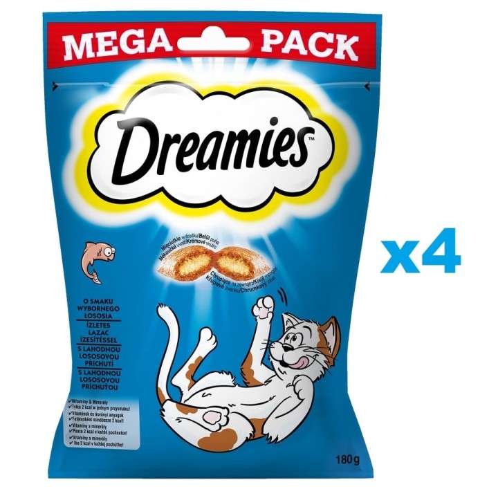 DREAMIES Mega Pack 4x180g- Leckere Katzenleckerlis mit Lachsgeschmack