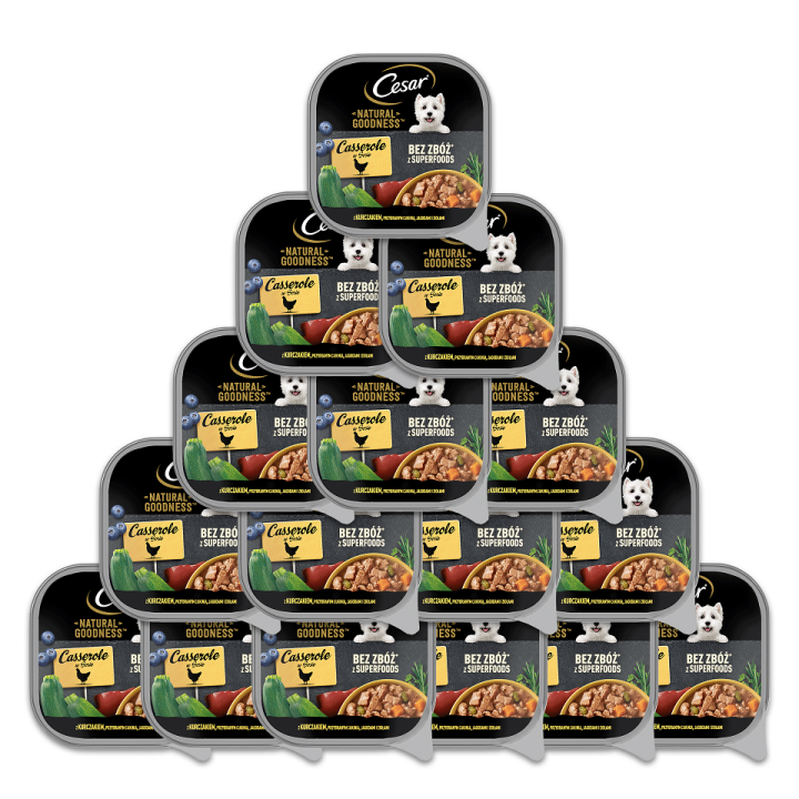 CESAR Schale16x100 g Nassfutter in Sauce für ausgewachsene Hunde mit Huhn, Zucchini, Beeren und Kräutern