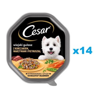 CESAR Schale 14x150g: Vollwertiges Nassfutter in Sauce für ausgewachsene Hunde mit Huhn, Gemüse und Petersilien