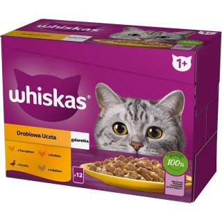 WHISKAS Adult 12x85g: Nassfutter für adulte Katzen mit Huhn, Ente, Geflügel und Pute in Gelee