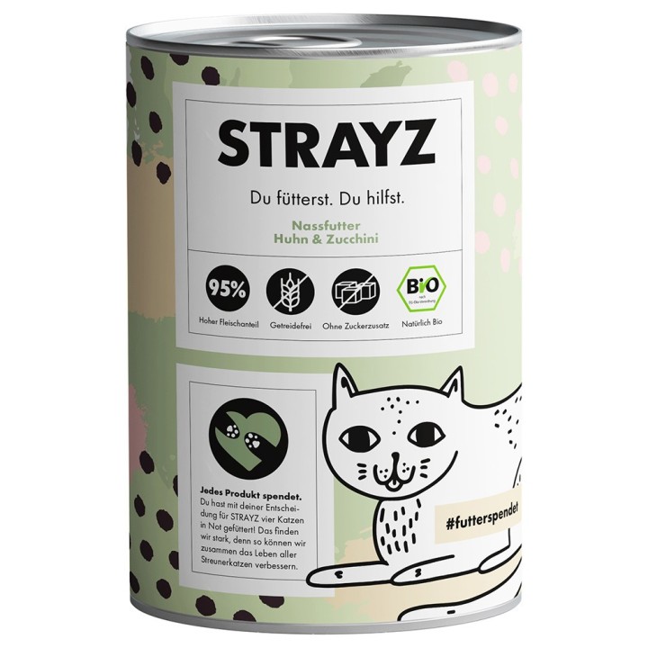 STRAYZ BIO Katze 6 x 400 g - Bio-Huhn & Bio-Zucchini