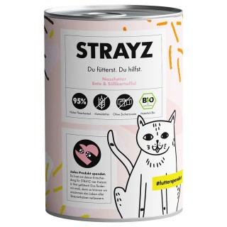 STRAYZ BIO Katze 6 x 400 g - Bio-Ente & Bio-Süßkartoffel