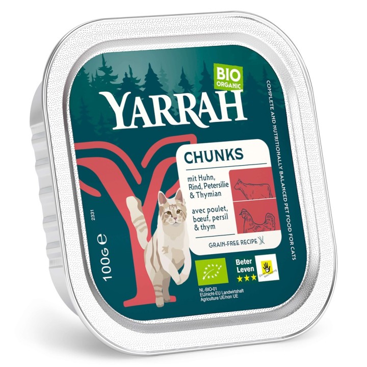 Sparpaket Yarrah Bio 48 x 100 g - Bröckchen: Bio-Huhn & Bio-Rind mit Bio-Petersilie