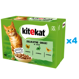 KITEKAT 48x85 g Vollwertiges Nassfutter in Sauce für ausgewachsene Katzen mit Pute, Kaninchen und Geflügel.