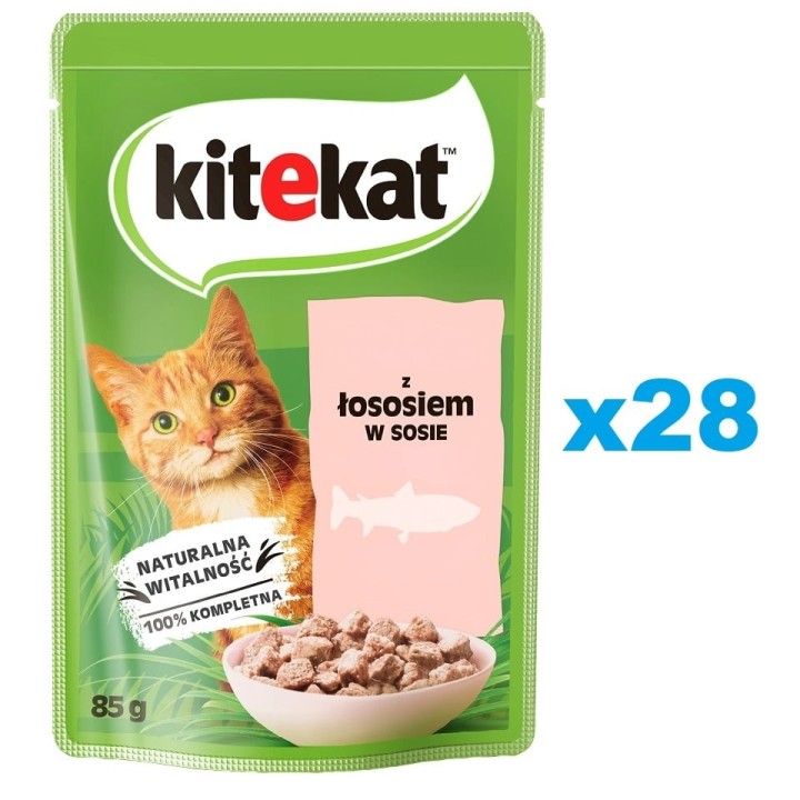KITEKAT 28x85 g: Lachs in Soße für adulte Katzen