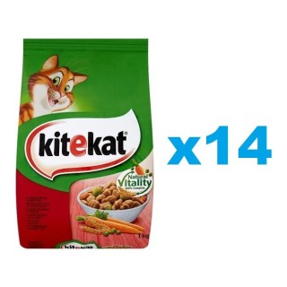 KITEKAT Katzentrockenfutter mit Rindfleisch und Gemüse 14x300g