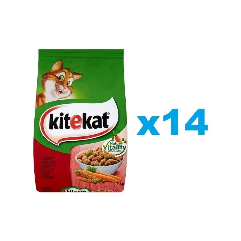KITEKAT Katzentrockenfutter mit Rindfleisch und Gemüse 14x300g