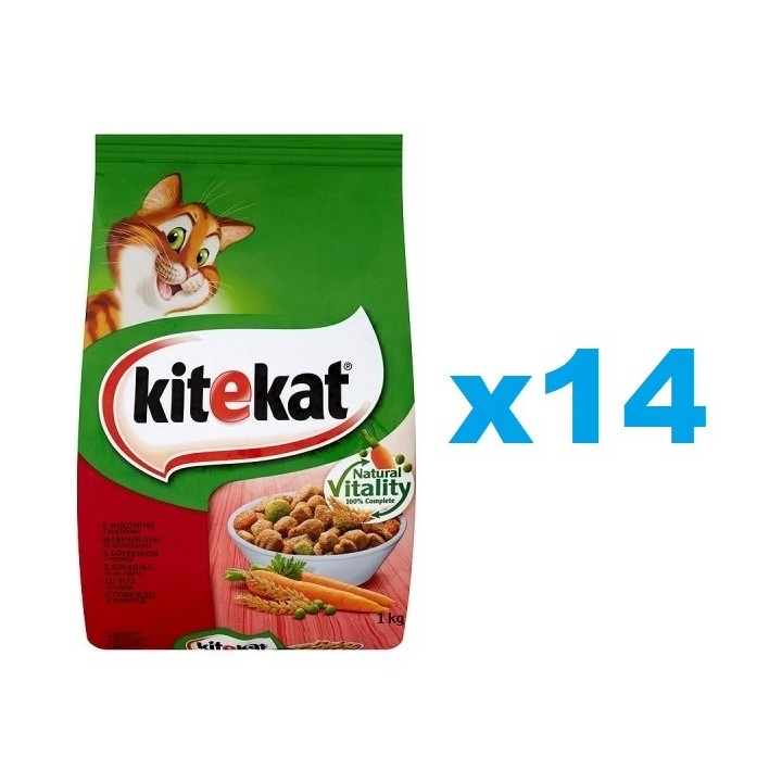 KITEKAT Katzentrockenfutter mit Rindfleisch und Gemüse 14x300g