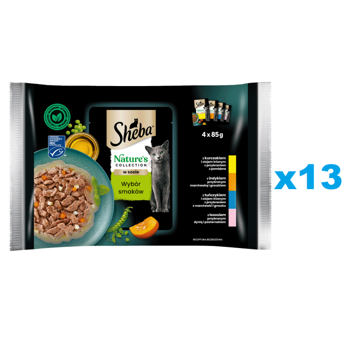 SHEBA Nature’s Collection 52x85 g: Nassfutter mit Huhn, Truthahn, Thunfisch, Lachs in Soße für adulte Katzen