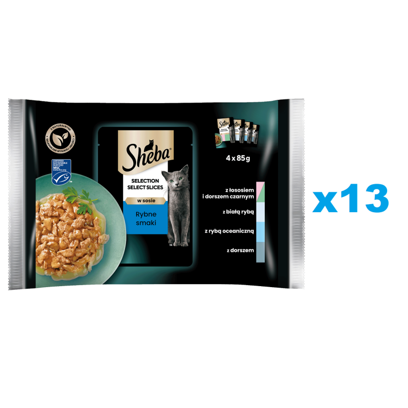 SHEBA Selection Select Slices 52x85g Nassfutter MIX Fisch Geschmacks in Soße für adulte Katzen