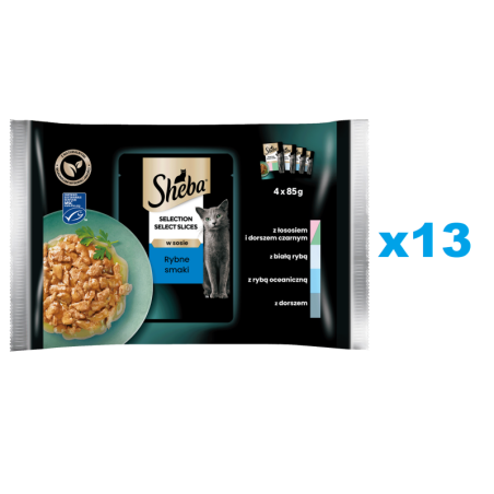 SHEBA Selection Select Slices 52x85g Nassfutter MIX Fisch Geschmacks in Soße für adulte Katzen