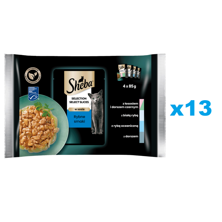 SHEBA Selection Select Slices 52x85g Nassfutter MIX Fisch Geschmacks in Soße für adulte Katzen