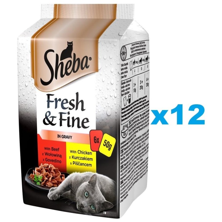 SHEBA 72x50g Fresh &amp, Fine Nassfutter mit Rind und Huhn in Soße für adulte Katzen