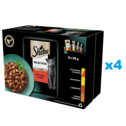SHEBA Selection 48x85 g Nassfutter für adulte Katzen mit Huhn und Rind, Huhn, Lamm, Ente und Truthahn in Soße