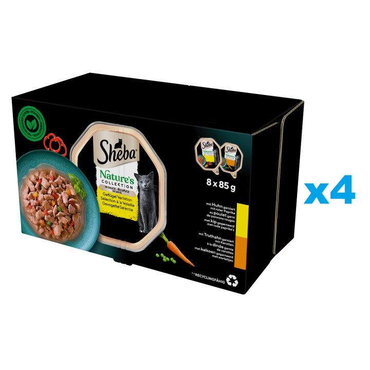 SHEBA Nature’s Collection 32x85 g Nassfutter mit Huhn und Truthahn in Soße für adulte Katzen