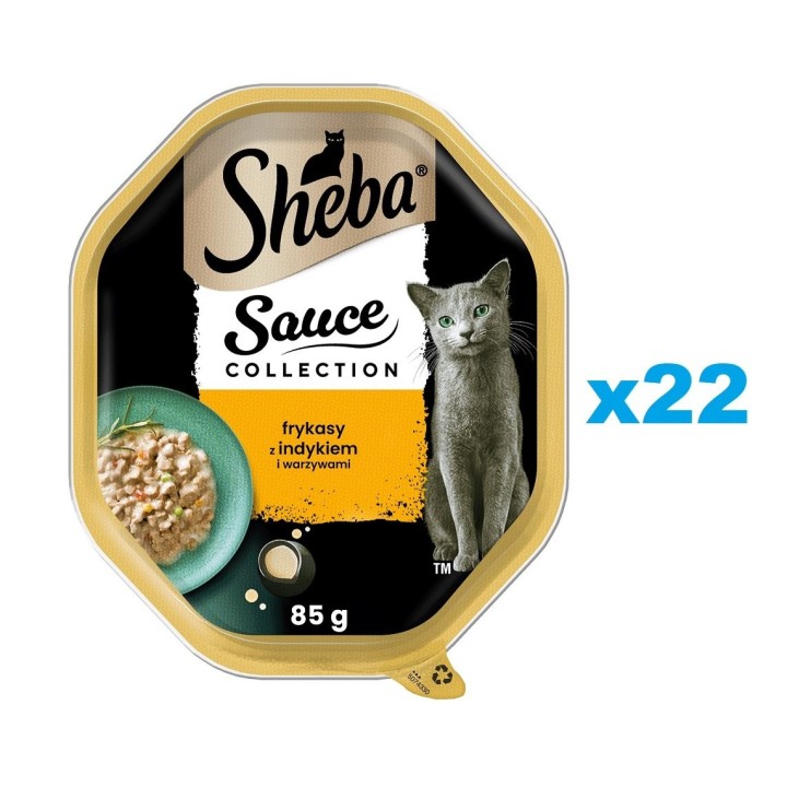 SHEBA Sauce Collection 22x85 g Nassfutter mit Truthahn und Gemüse in Soße für adulte Katzen
