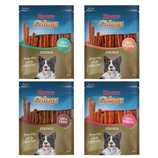 Rocco Chings Strings 150 / 200 g - Sparpaket % - Mix: 1 x Truthahn, 1 x Lamm, 1 x Kaninchen, 1x Lachs