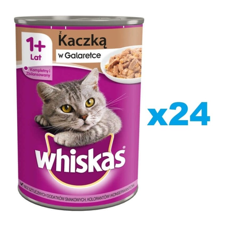 WHISKAS Adult 24x400 g: Nassfutter für adulte Katzen mit Ente in Gelee