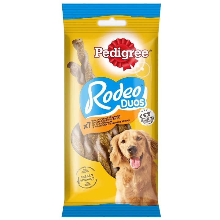 PEDIGREE Rodeo Duos 12x123g: Leckerli für ausgewachsene Hunde mit Huhn und Bacon Geschmack