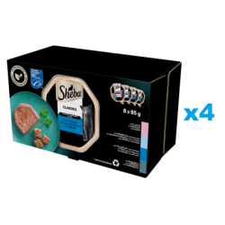 SHEBA Classics 32x85 g Nassfutter mit Lachs, Weißfisch und Karotte, Thunfisch und Gemüse für adulte Katzen in Terrine