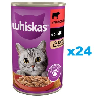 WHISKAS Adult 24x400g: Nassfutter mit Rind in Soße für adulte Katzen