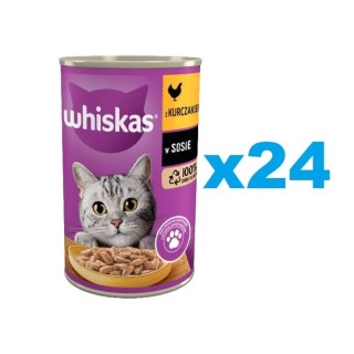 WHISKAS Adult 24x400 g : Nassfutter mit Huhn in Soße für adulte Katzen