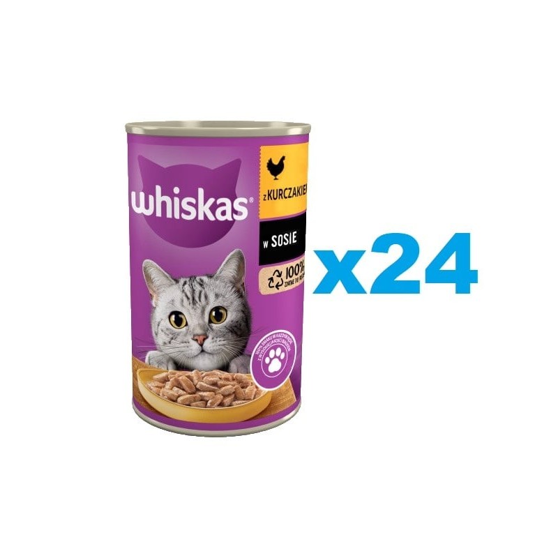 WHISKAS Adult 24x400 g : Nassfutter mit Huhn in Soße für adulte Katzen