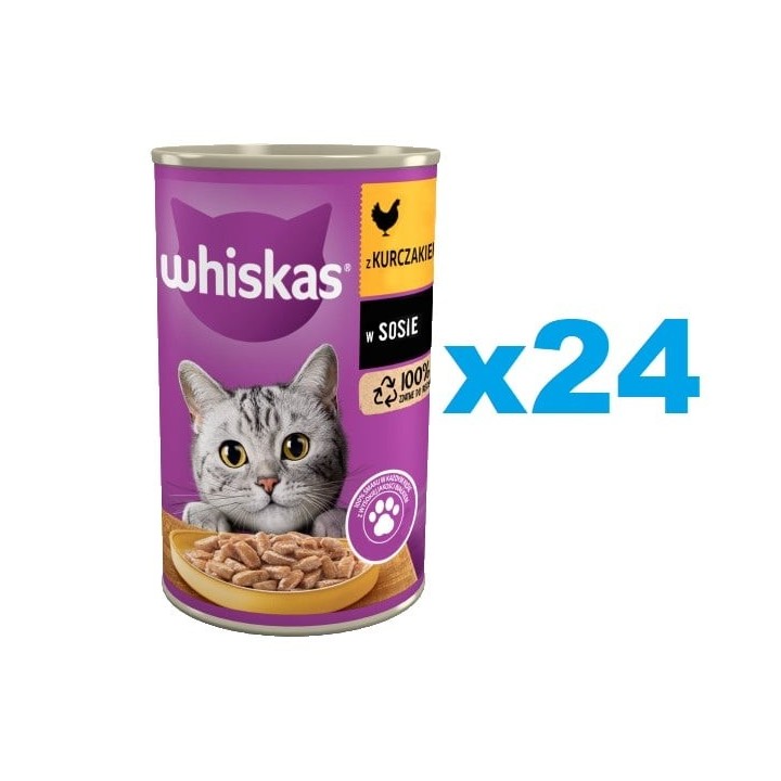 WHISKAS Adult 24x400 g : Nassfutter mit Huhn in Soße für adulte Katzen