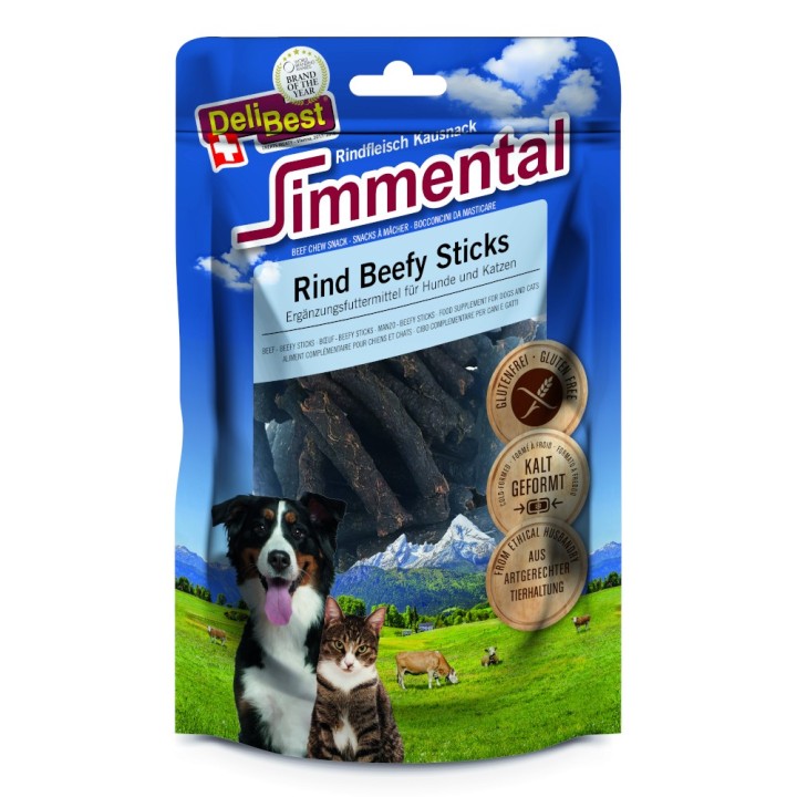 DeliBest Simmental Rind Beefy Sticks - Sparpaket: 4 x 90 g