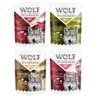 Wolf of Wilderness Adult - Mixpaket - Pouch 6 x 300 g: Lamm, Rind, Kaninchen, Kalb