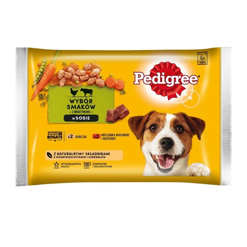 PEDIGREE Mix mit Gemüse 4x100g: Nassfutter für Hunde mit Huhn und einer Mischung aus Rind und Leber in Sauce