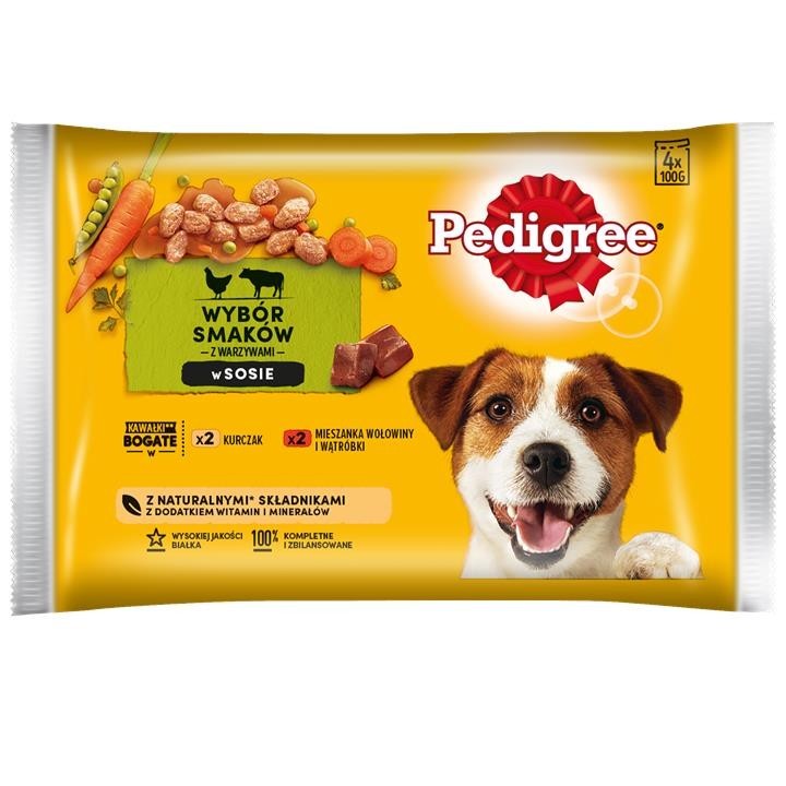 PEDIGREE Mix mit Gemüse 4x100g: Nassfutter für Hunde mit Huhn und einer Mischung aus Rind und Leber in Sauce